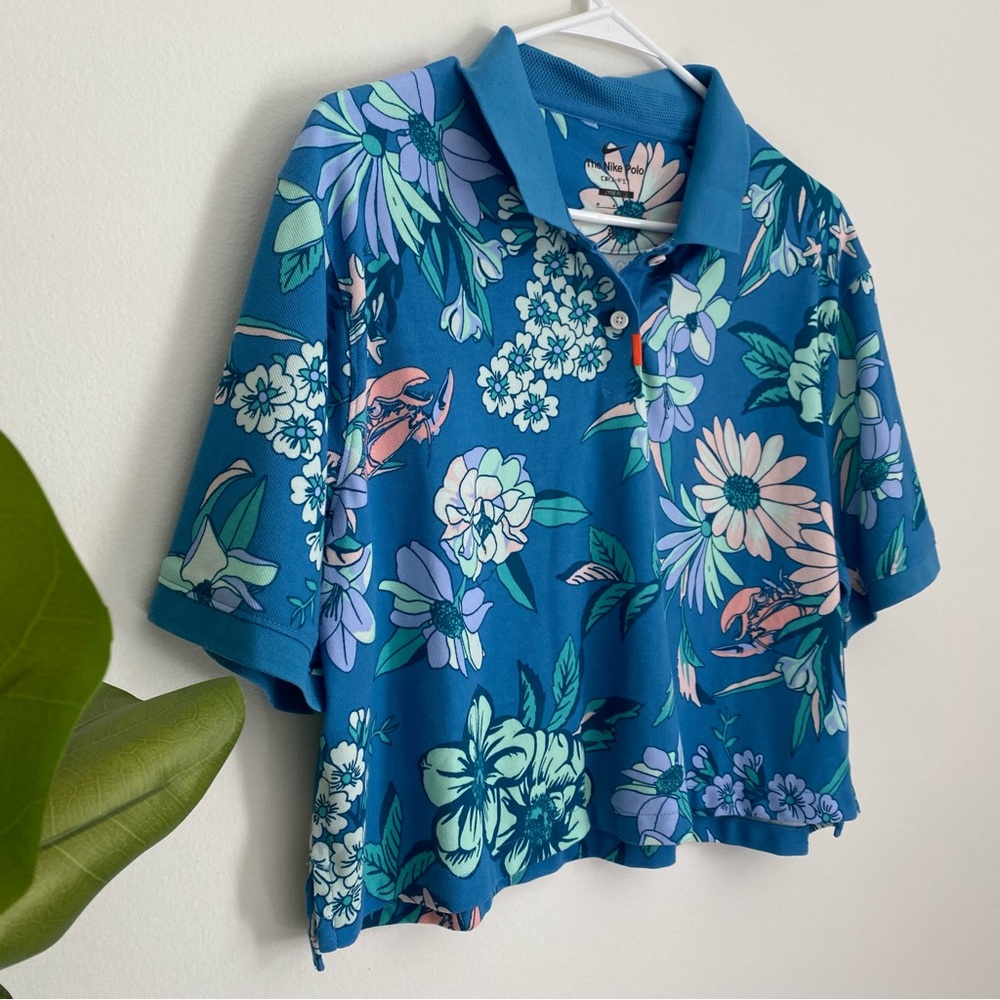 Nike Women's Golf Polo Shirt Crop Top Blue Floral - Picture 4 of 8